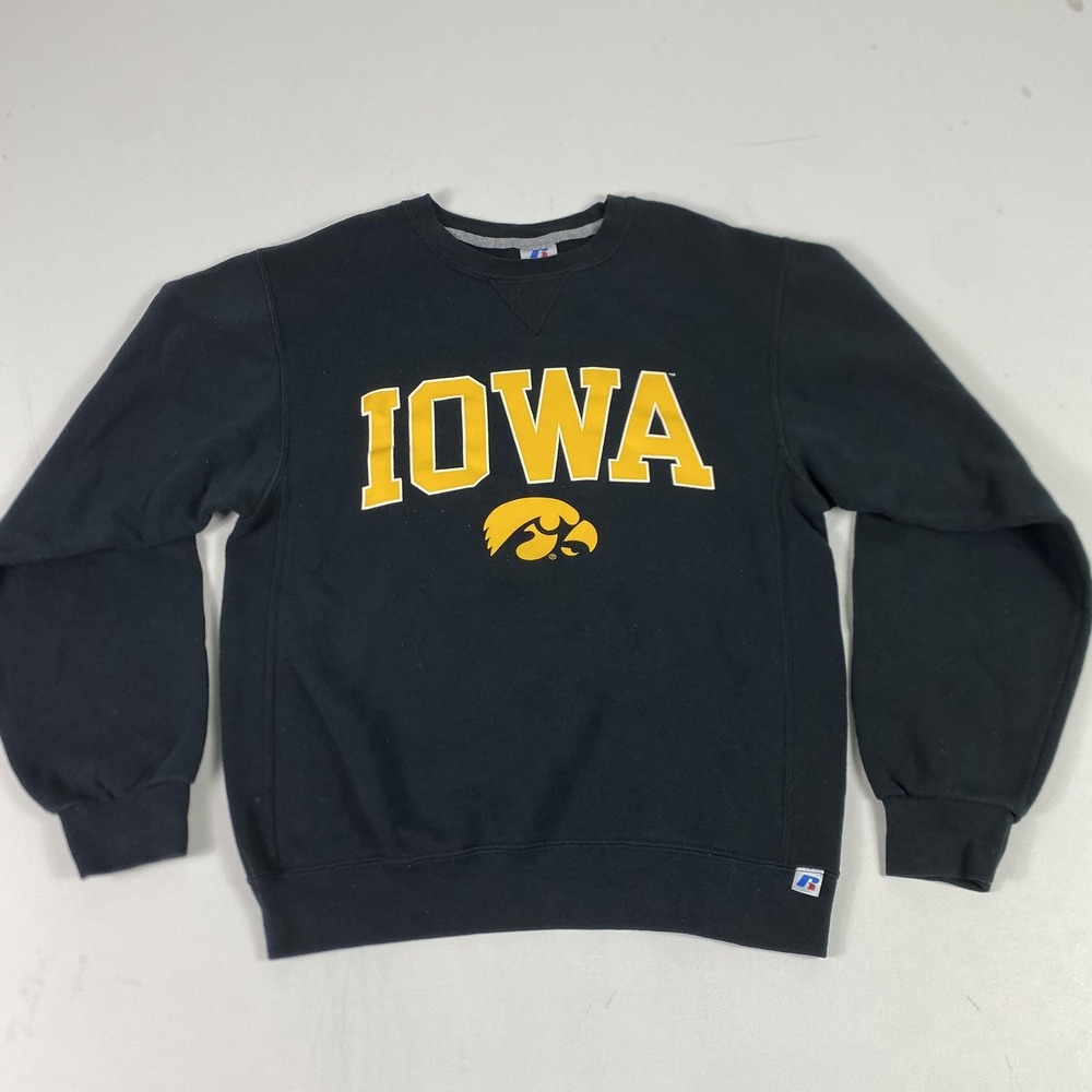 Vintage Iowa Hawkeyes Sweatshirt Mens Small Black NCAA Football Russell Athletic